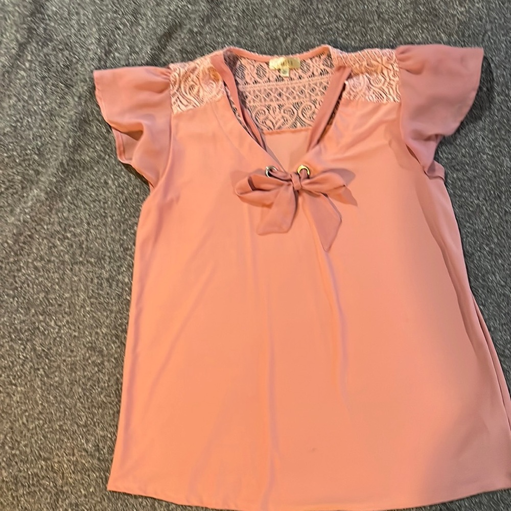 Salmon color blouse with bow